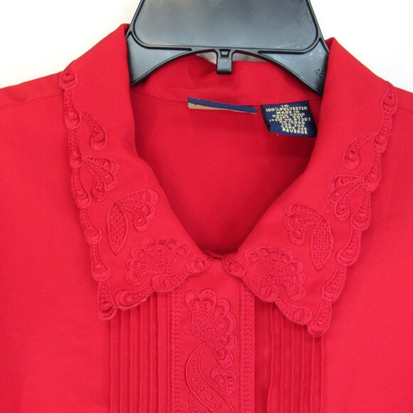 Laura Scott Women's Red Embroidered Hidden Buttons Long Sleeve Blouse Size 16 - Picture 2 of 10